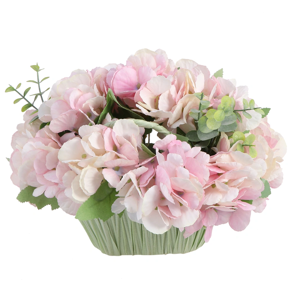 Simulation Flower Artificial Flowers Teatable Decoration for Bouquet Home Wedding Decoration (Pink Hydrangea, Green Flower Basket)