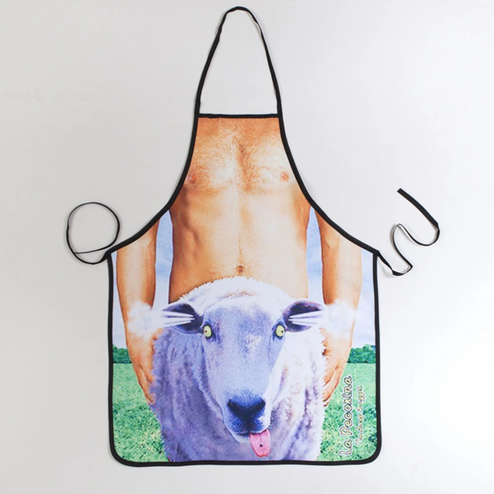 Novelty Cooking Kitchen Apron Sheep and Naked Man Pattern Sexy Apron Cooking Grilling BBQ Apron