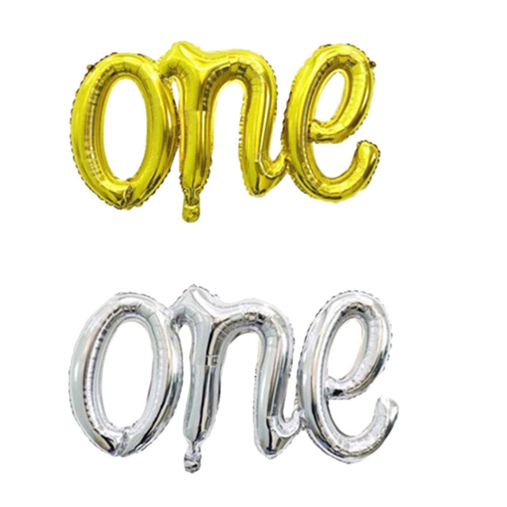 2pcs ONE Aluminum Foil Balloon Letters Mylar Balloons for Baby Birthday Party Decoration (Golden and Silver)