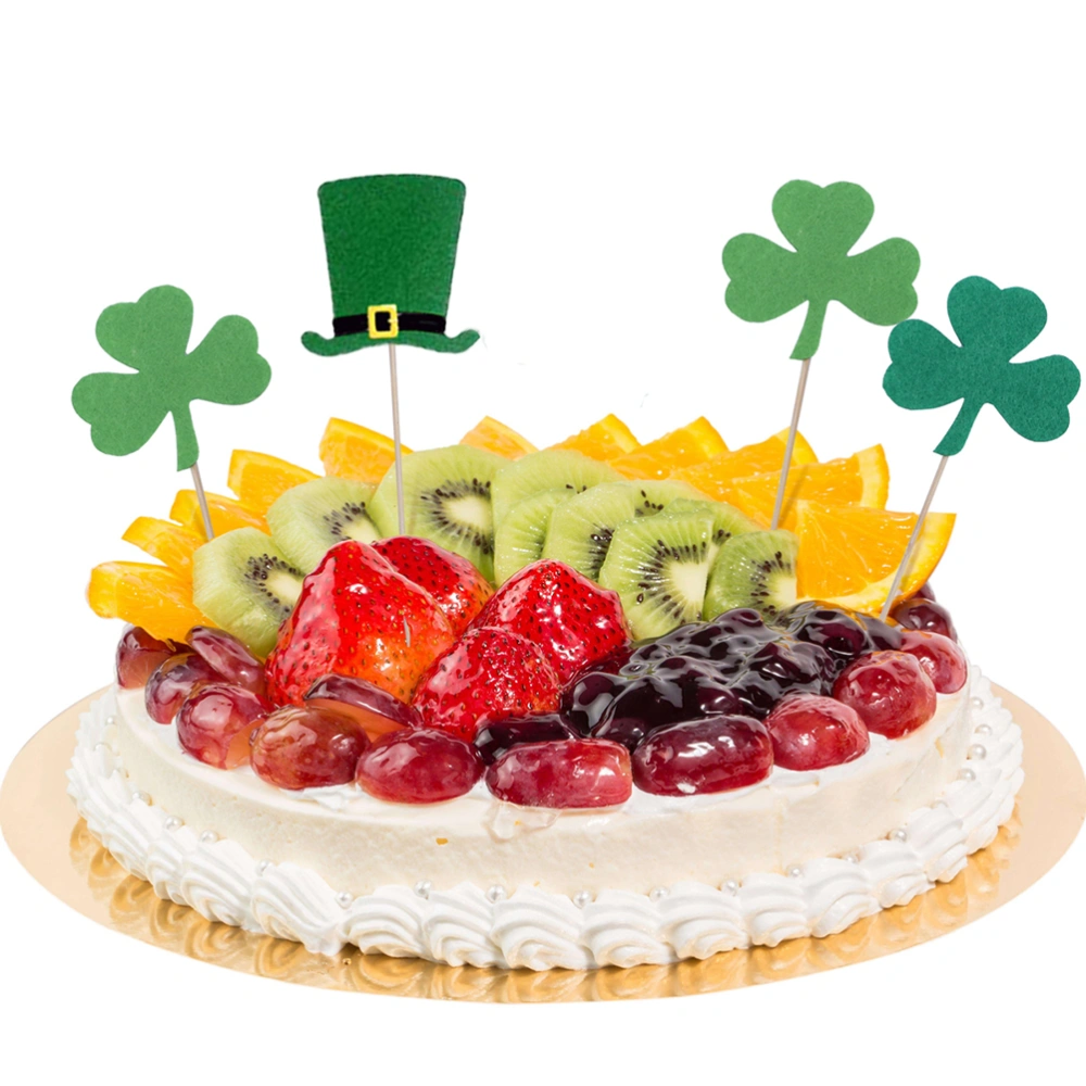 7pcs St. Patrick's Day Cake Topper Felt Clover and Hat Cake Picks for Decoration