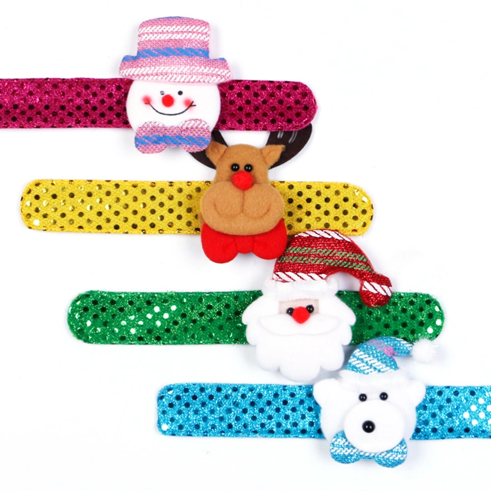 4pcs Christmas Paillette Slap Bracelets Santa Claus Snowman Reindeer Beer Bling-bling Wristband Xmas Decorations