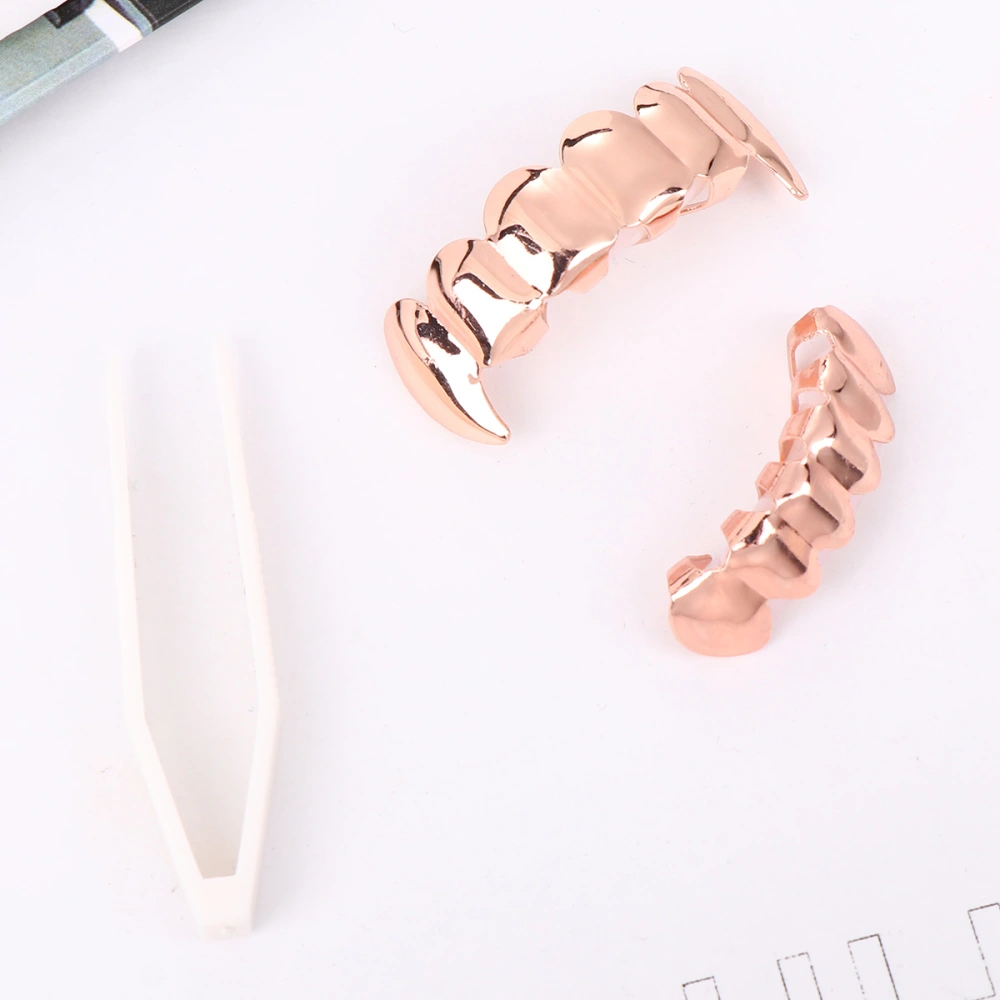 1 Set Electroplating Tooth Socket Teeth Sleeve Fake Brace Hip-hop Style Tooth Cover Party Supplies for Halloween Carnival (Rose Gold)