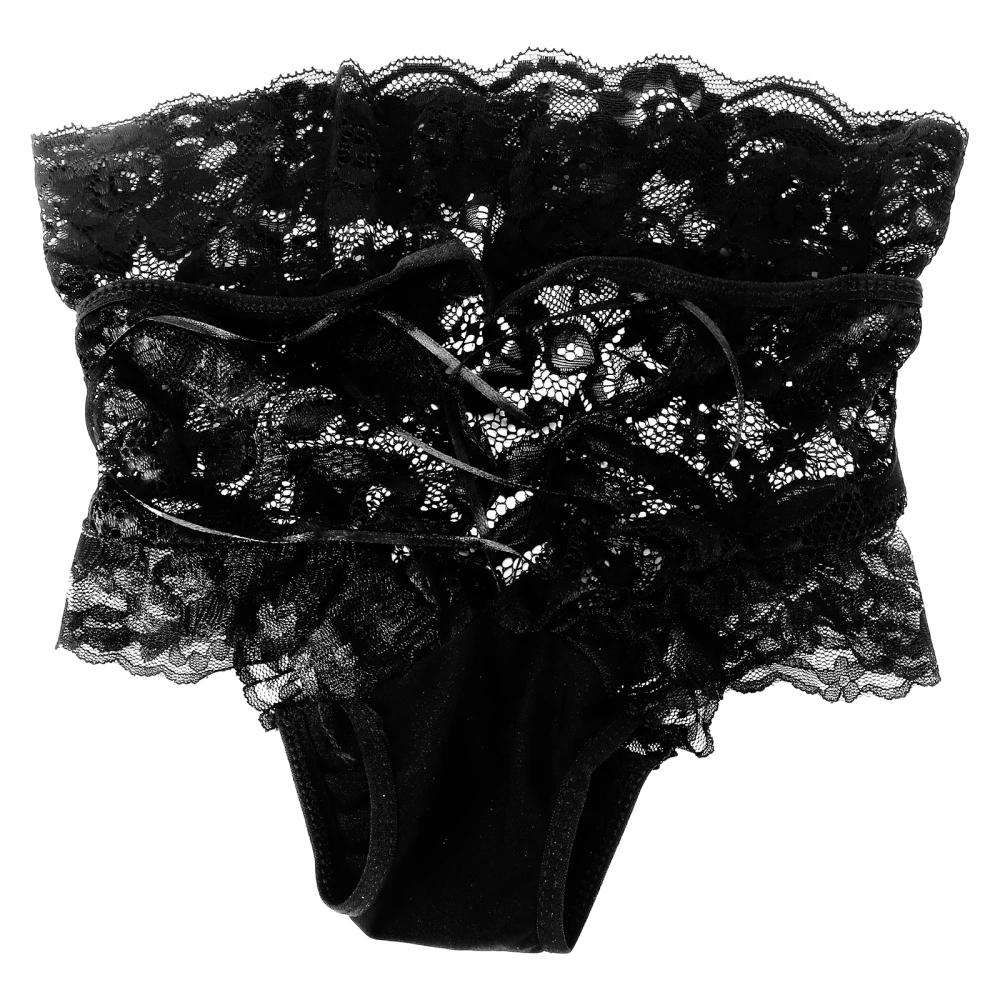 Women's Hollow Out Thongs Lace G-string Sexy Panties High Waist Bandage Underwear Briefs - L (Black)