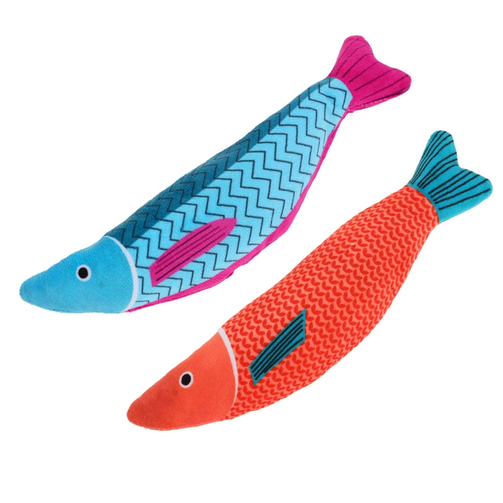 2 Pcs Fish Shape Cat Teasing Toy Interactive Cat Toys Squeaky Plush Cat Toys