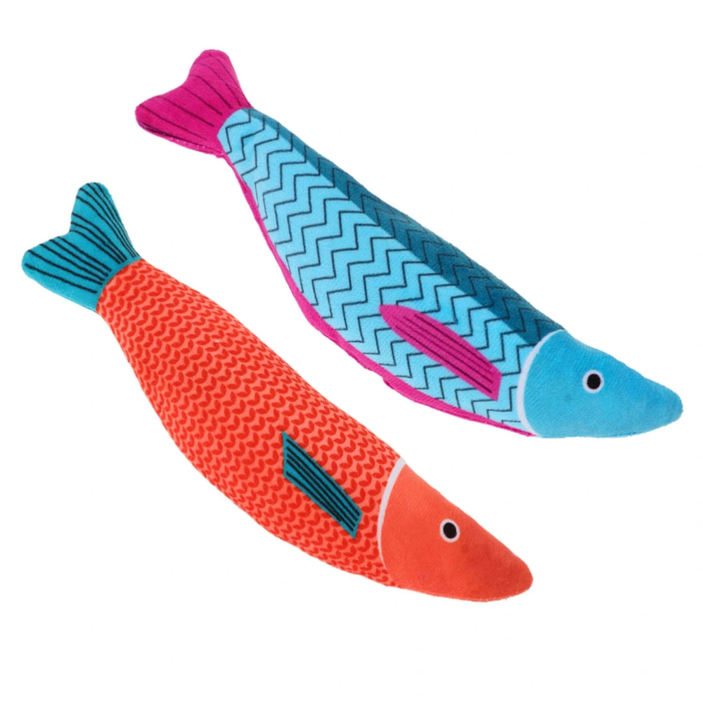 2 Pcs Fish Shape Cat Teasing Toy Interactive Cat Toys Squeaky Plush Cat Toys