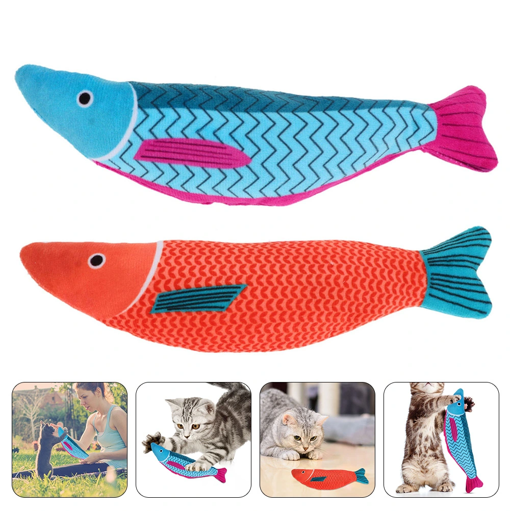2 Pcs Fish Shape Cat Teasing Toy Interactive Cat Toys Squeaky Plush Cat Toys