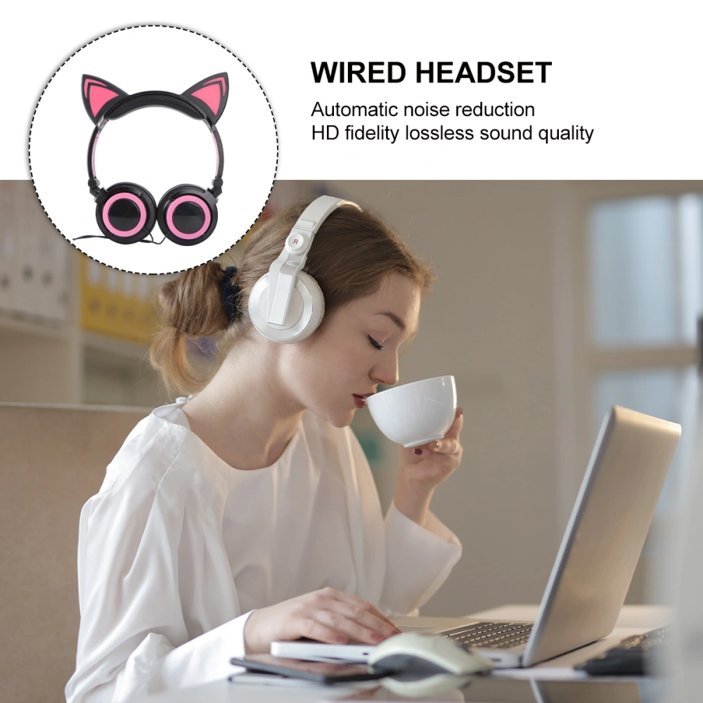 Cartoon Headphones Glowing Cat Ears Headphones Foldable Headsets Wired Headphone