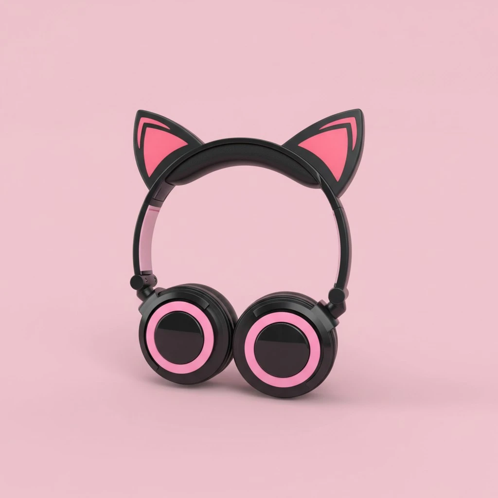Cartoon Headphones Glowing Cat Ears Headphones Foldable Headsets Wired Headphone