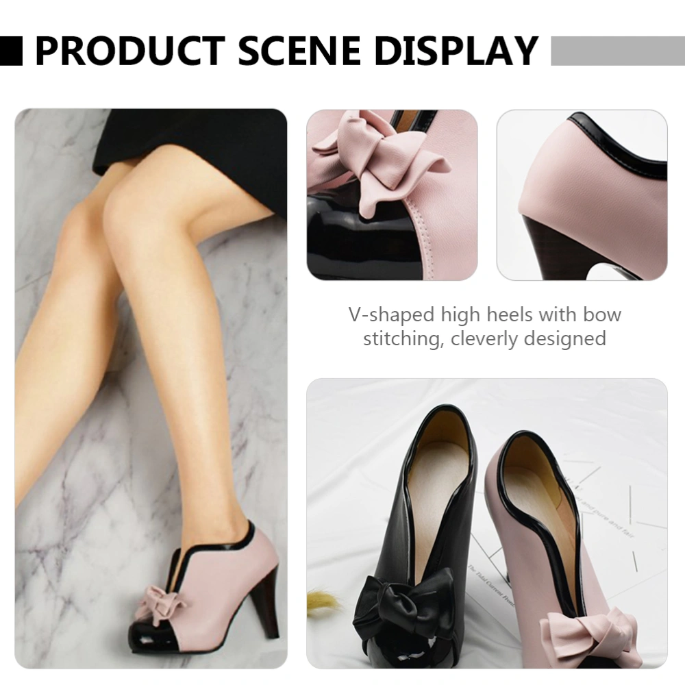 1 Pair Elegant Lady High Heels Light Mouth High Heels Chunky High-heeled Shoes