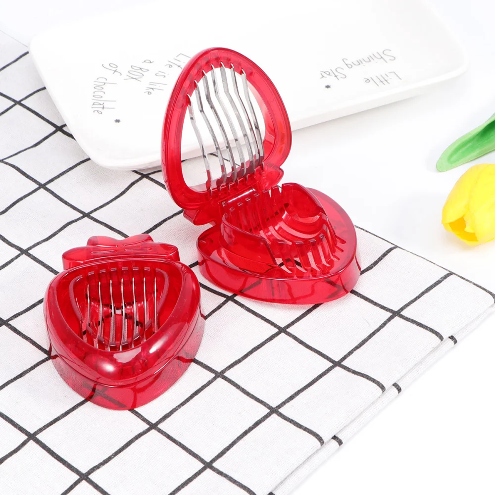 2 Pcs Strawberry Slicer Stainless Steel Blades Strawberry Cutter Easy Use Egg Cutter Kitchen Gadgets (Red Wine)