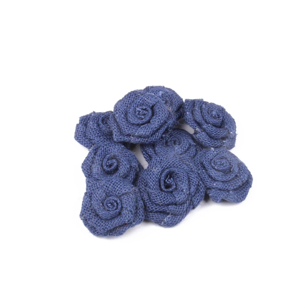 6pcs Burlap Roses Hessian Jute Flower Rustic Vintage Rose for Christmas Wedding Embellishments (Deep Blue)