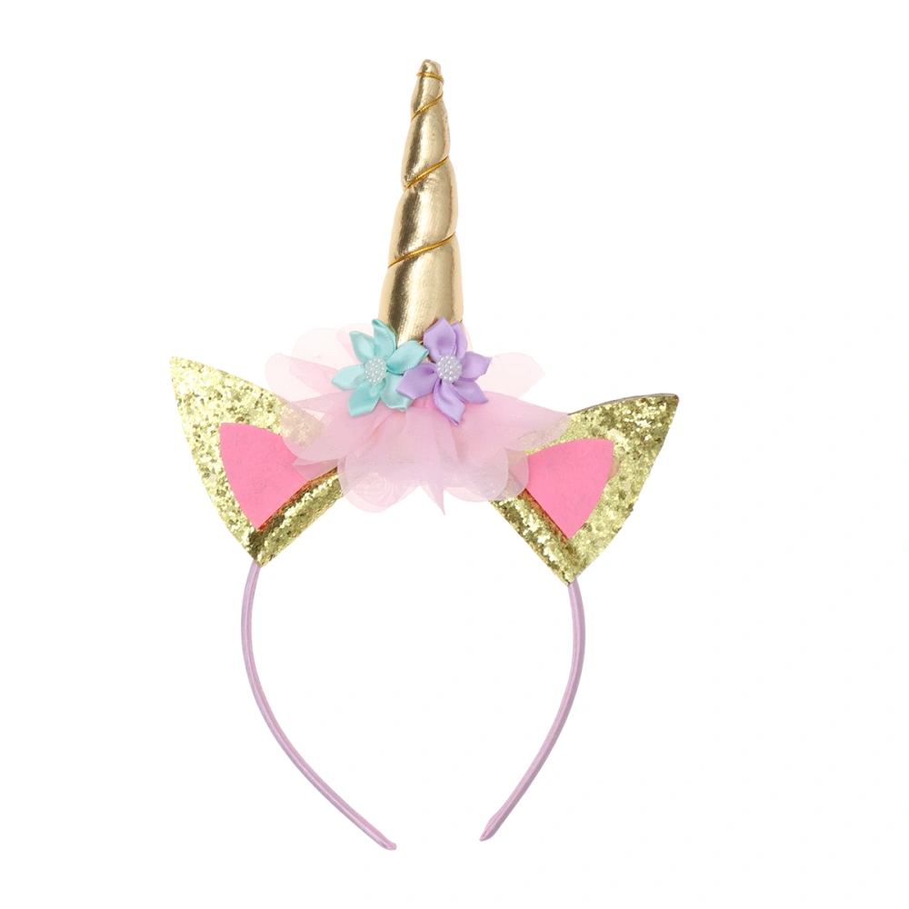 Children Unicorn Headband Hair Glitter Headdress Headpiece for Party Decoration (Gold)