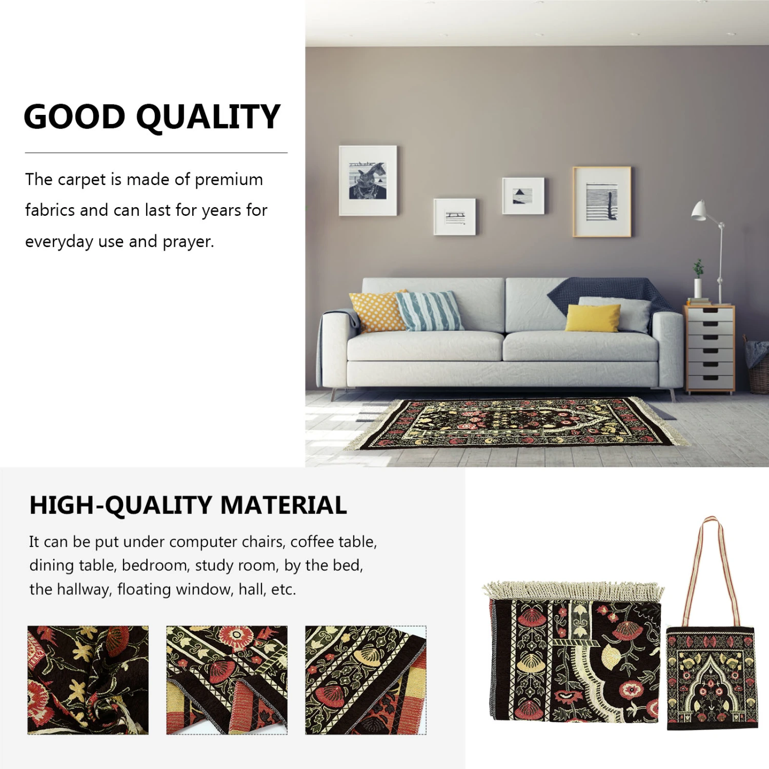1set Prayer Mat Tassel Prayer Rug Pilgrimage Blanket with Carrying Bag