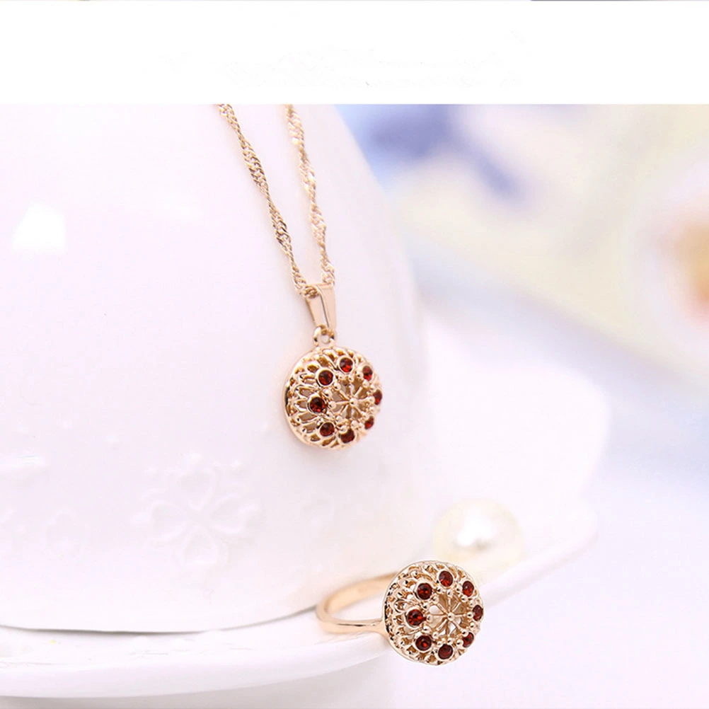 Wedding Jewelry Earrings Necklace Ring Three Sets Crystal Jewelry Suite (Deep Red)