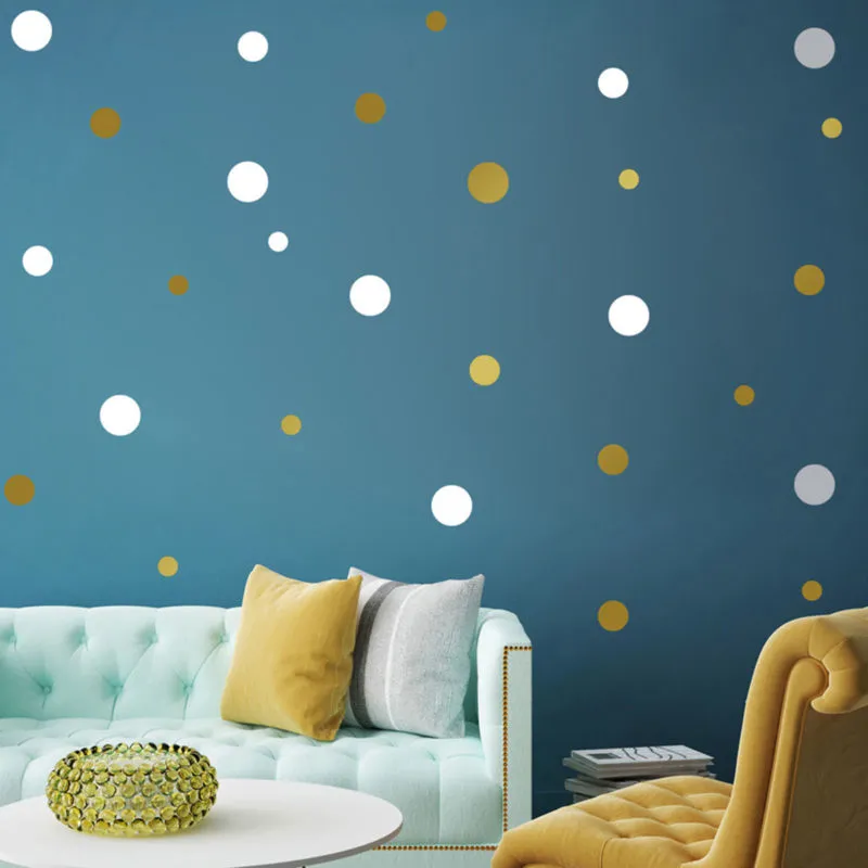 Round golden Dot Wall Stickers Removable Wall Decals Art Murals for Bedroom Living Room Kids Room Nursery Room