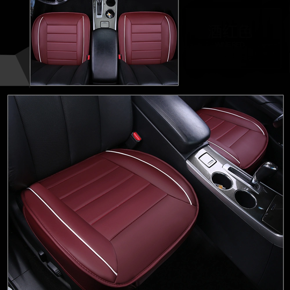 Universal Leather Car Seat Cushion Pad Full Coverage Front Auto Seat Cover Mat for Protection (Wine Red)