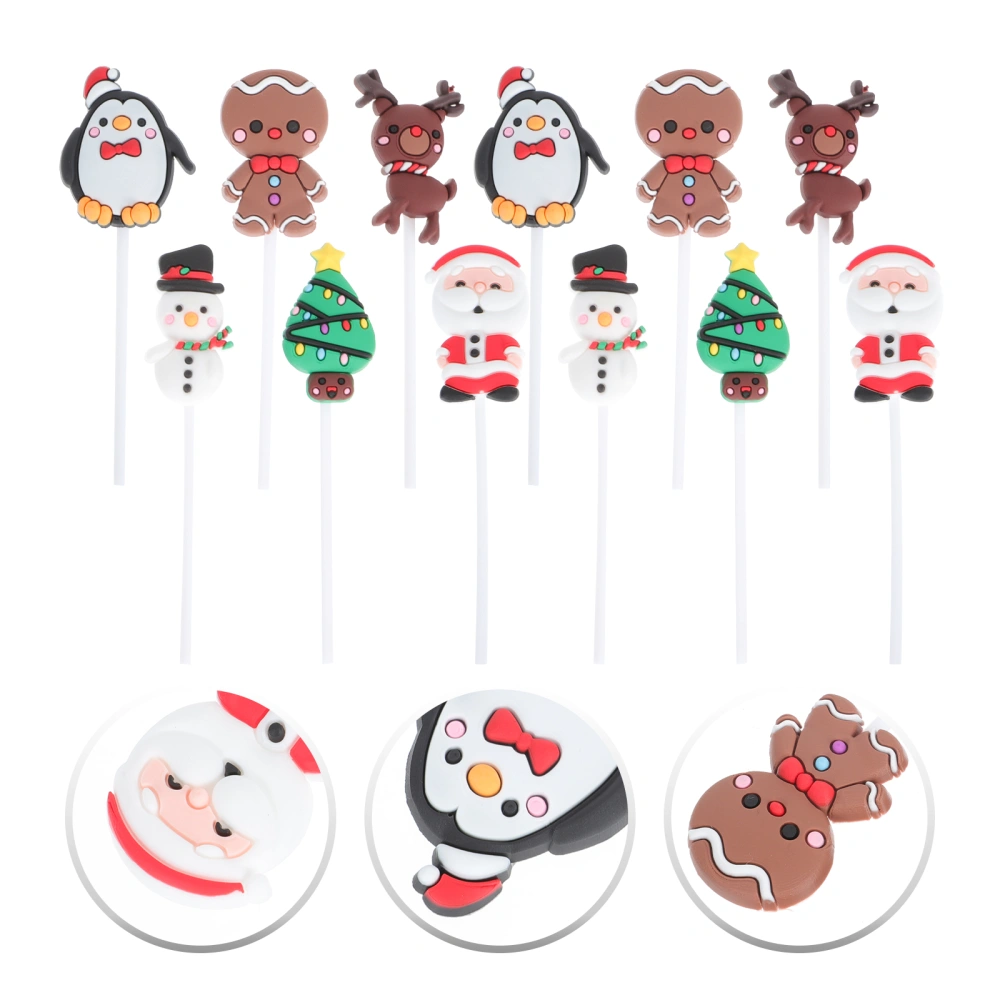 12pcs Christmas Themed Cake Toppers Home Baking Cake Decors Cake Accessories