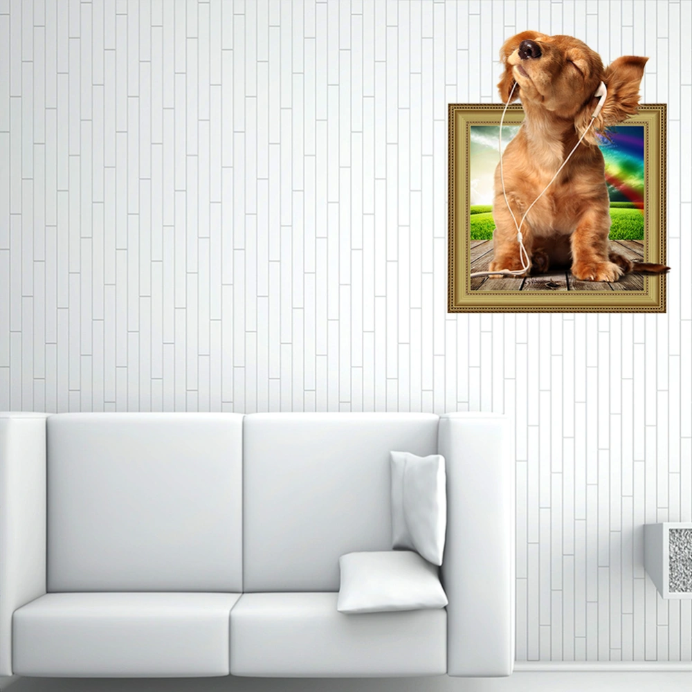 40x50cm 3D Dog Wall Sticker Creative Removable 3D Hole Puppy Wall Decals Living Room Bedroom Decor