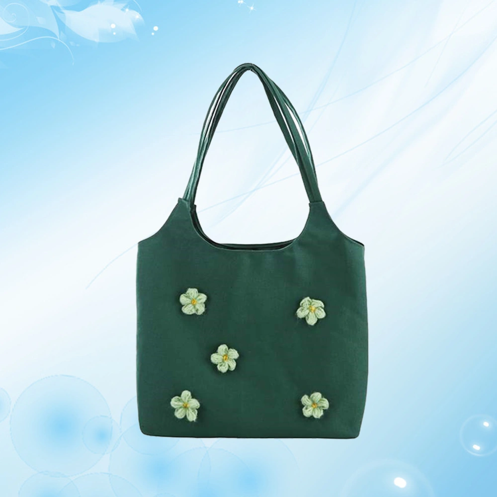 Large Capacity Canvas Bag Daisy Storage Bag Fashion Shoulder Bag for Girls Women (Green)