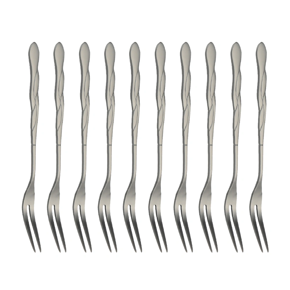 10pcs Stainless Steel Fruit Picks Two Prongs Dessert Fork Salad Forks Party Supplies for Hotel KTV Bar (Black)