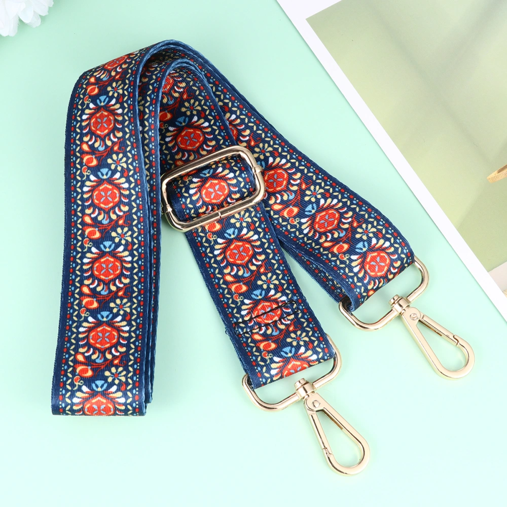 1pc Creative Replacement Shoulder Bag Strap Adjustable Bag Strap Ethnic Style Bag Accessory with Golden Buckle (Dark Blue, Dandelion Pattern)