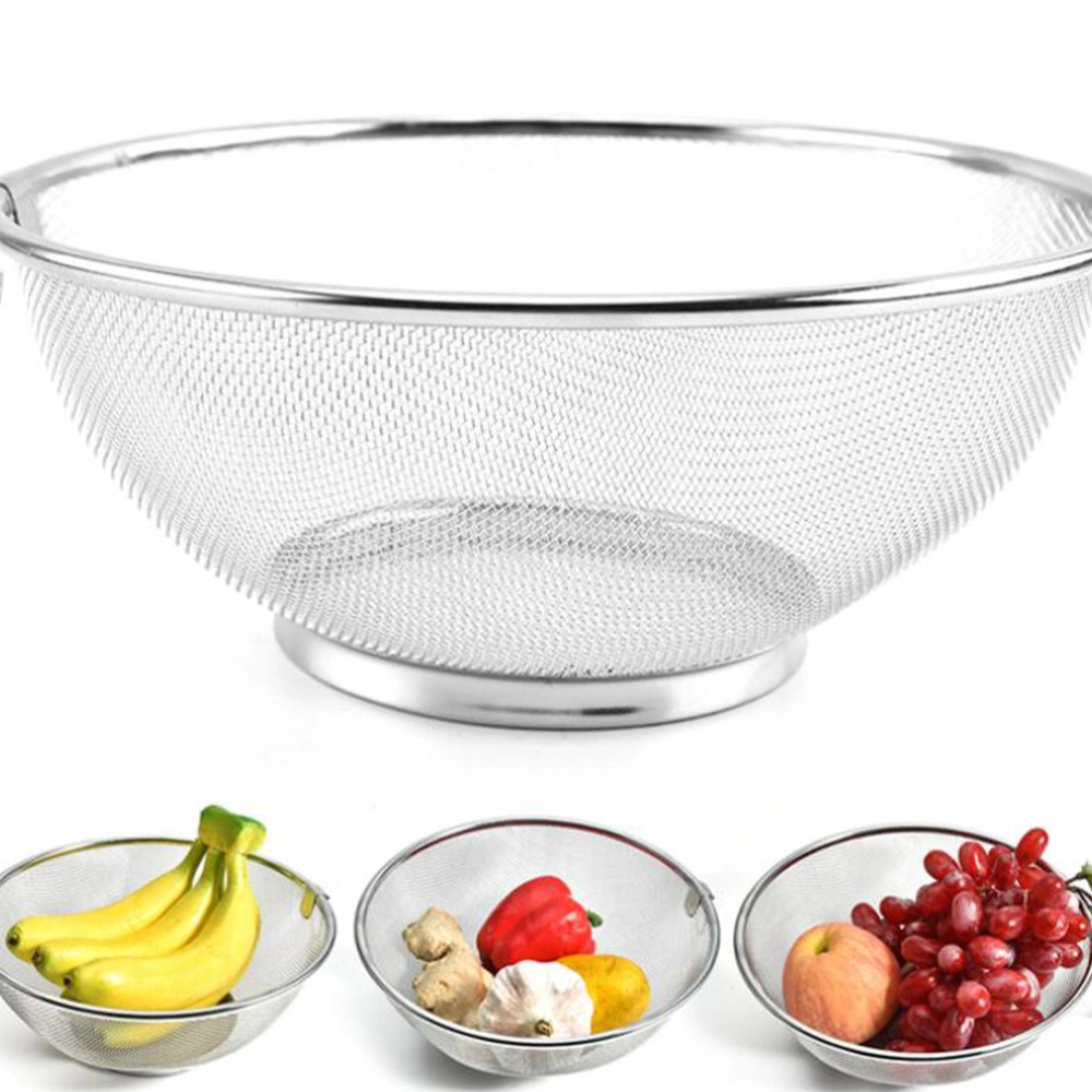 Stainless Steel Fruit Vegetables Basket Colander Strainer Drain Washing Baskets Snack Food Storage Basket Kitchen Tool (Silver)