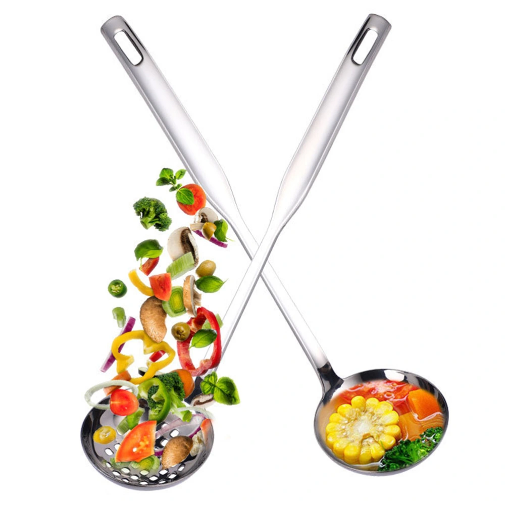 2pcs Hot Pot Scoops Stainless Steel Soup Spoon and Colander Cooking Ladle Cookware for Home Restaurant