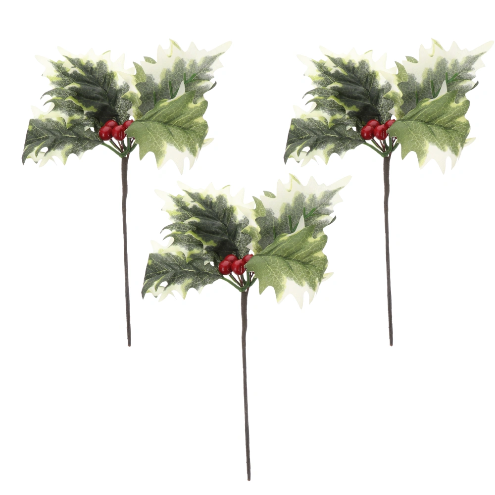 3pcs Christmas Decor Desktop Decoration Showcase Ornament Simulation Leaf Decor