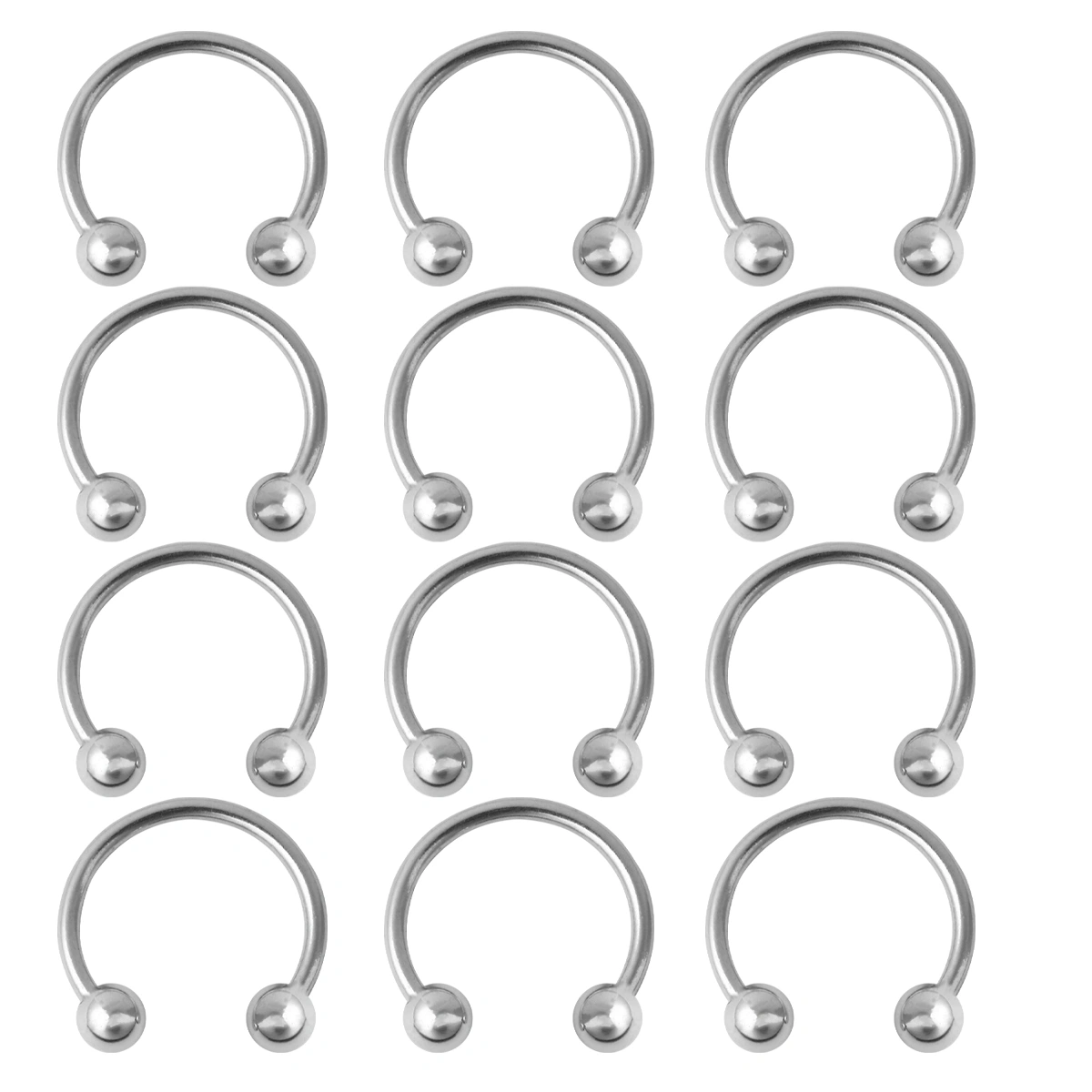 12pcs Stainless Steel Nose Ring Simple Nostril Lip No Body Piercing Jewelry Accessory (Silver)