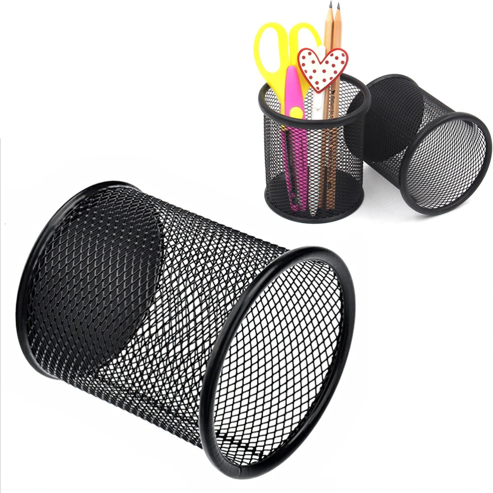 4pcs Round Wire Pen Holder Metal Pencil Holder Stury Brush Pot for Students Office Workers(Black)