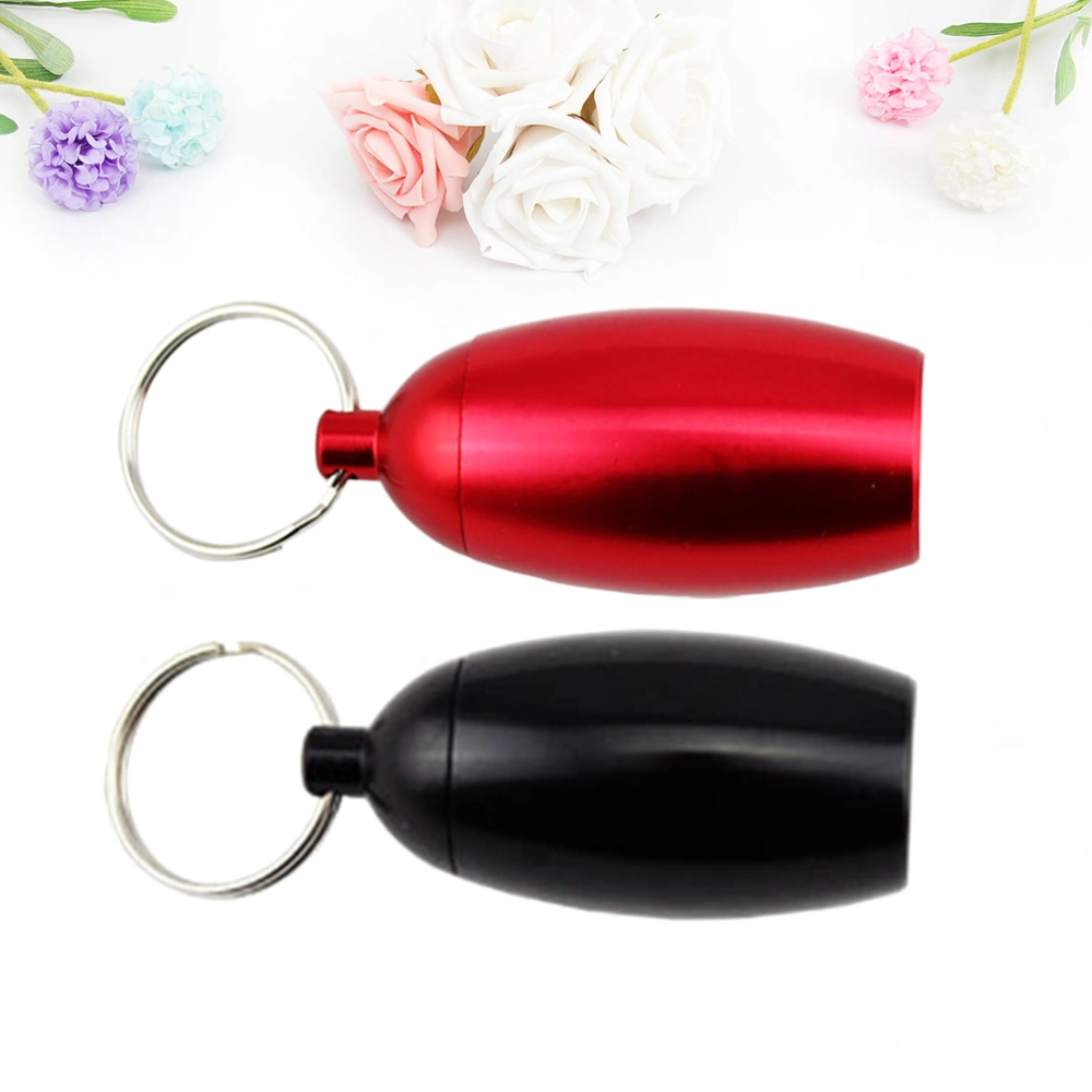 2pcs Mini Oval Aluminum Keychain Pill Fob Holder Waterproof Single Pill Case Box(Random Color)