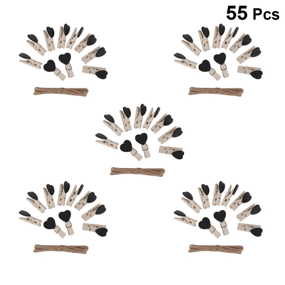 1 Set Wooden Heart Pegs Clips Wedding Picture Hanging Holder Party Decor (Black)