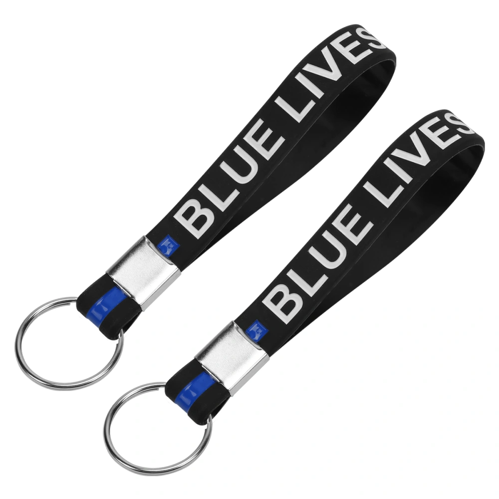 2PCS Silicone Bracelet Keychain Silicone Bracelet Key Ring Simple  Key Ring Decor Wrist Belt Decor (Blue Lives Matter)