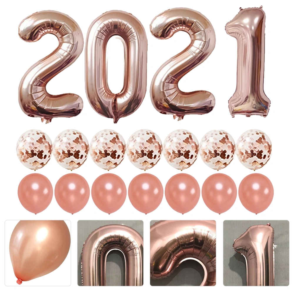 18pcs New Year Decoration Scene Layout Prop Balloon 2021 Number Balloons