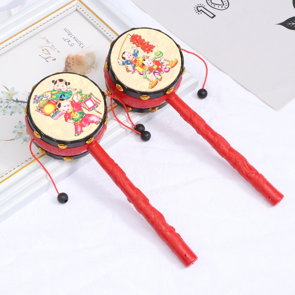 4Pcs Rattle-drums Balance Drum Rattle Shaker Percussion Musical Instrument Toy Educational Toys for Baby(Red)