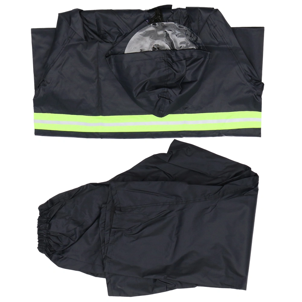 Two-piece Raincoats Eleastic Reflective Portable Rain Poncho Rainwear for Adults Men Women - Size XXL (Black)