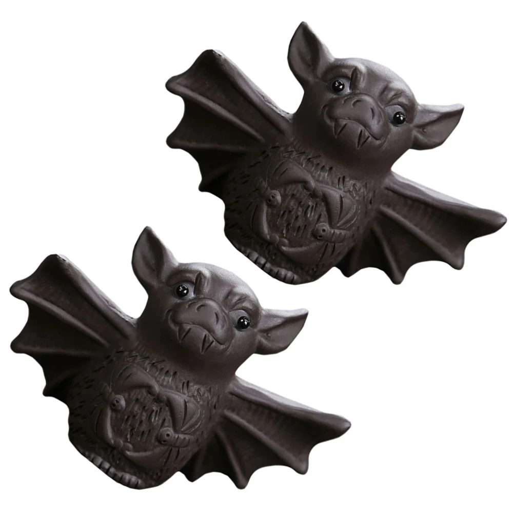 2Pcs Purple Clay Tea Pet Small Bat Figurines Kung Fu Tea Craft for Tea Room