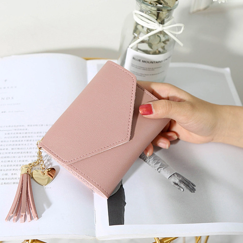 Tassel Coin Purse Small Portable Bag Solid Color Wallet PU Pack Pocket for Women (Light Pink)