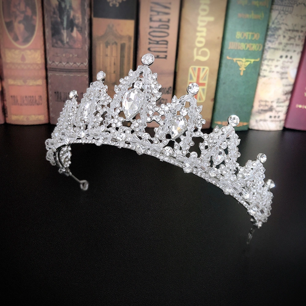 Water Diamond Crown Delicate Crystal Headwear Creative Hair Accessory Fashion Hair Crown for Wedding Party Bride Photo (Silver)