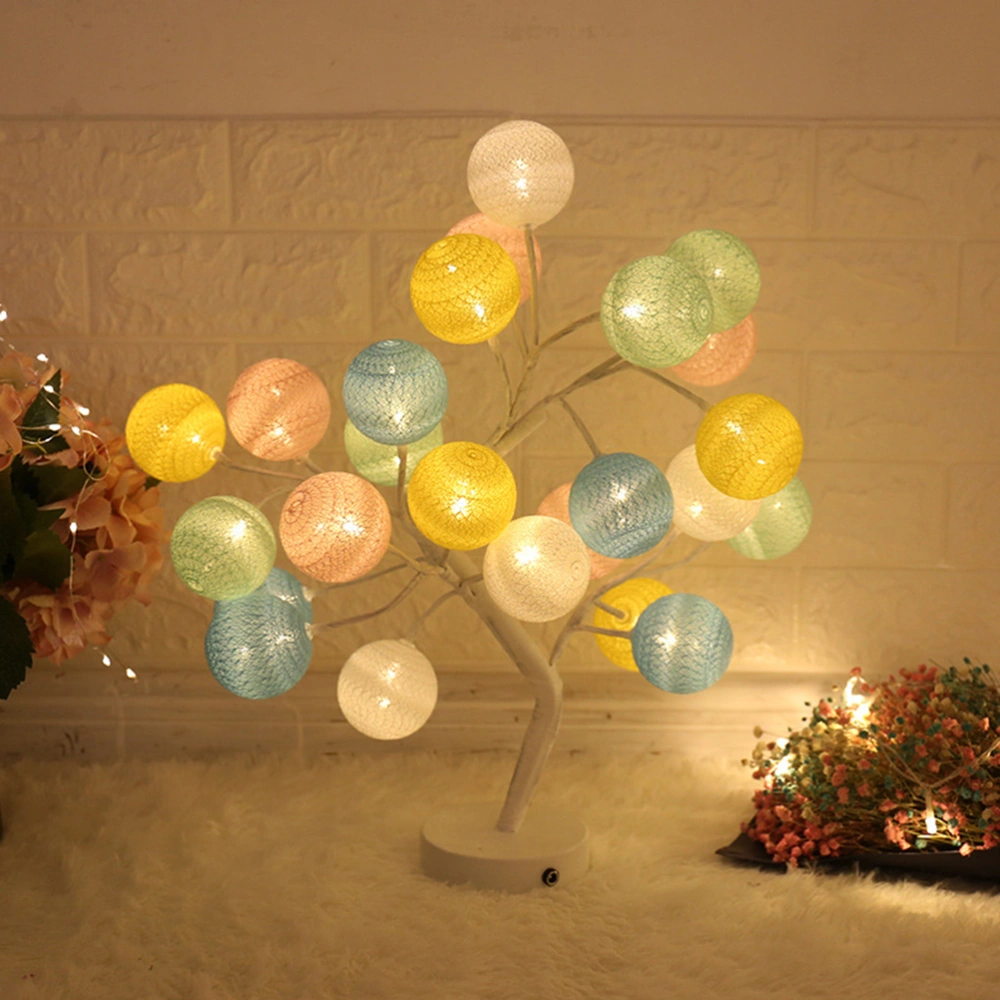 LED Cotton Thread Ball Tree Lamp Creative USB Battery Operated Tree Lamp Party Dual Purpose Cotton Thread Ball Tree Lamp Desktop Decorative Lamp for Room Decoration Without Battery