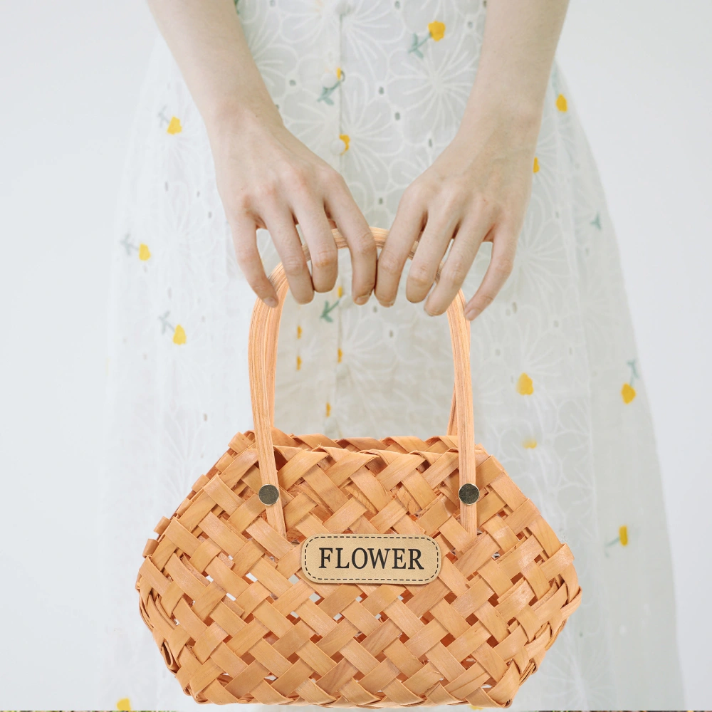 1PC Hand-held Woven Flower Basket Wicker Handle Decorative Basket Flower Basket