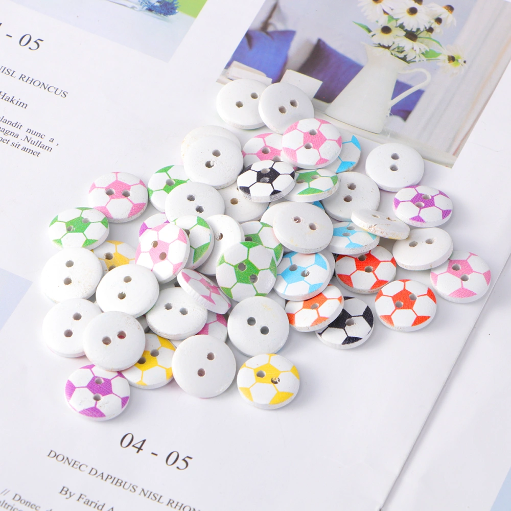 200PCS Soccer Pattern Wood Buttons Cartoon Painted Two Holes DIY Sewing Buttons for Scrapbook Craft Decoration