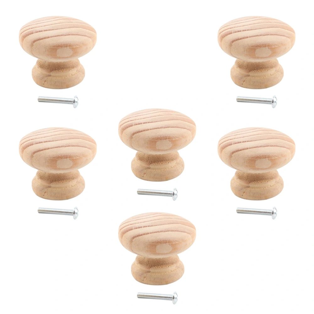 6Pcs Solid Wood Handle Nordic Style Door Handles Wardrobe Knobs with Screws