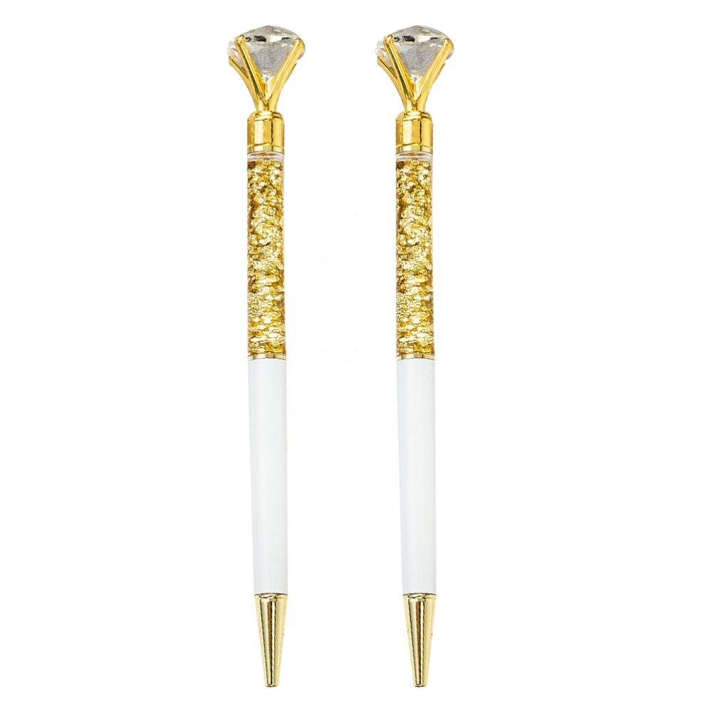 2Pcs Ball Point Pen Metal Pen Glass Crystal Sparkling Diamond  Roller Ball Pens for School Office(White)