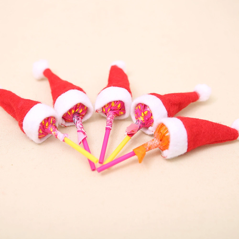 70pcs Mini Christmas Santa Hat Lollipop Hat Decors Mini Candy Decor DIY Sweet Package for Kids Children (No Lollipop, Red White)