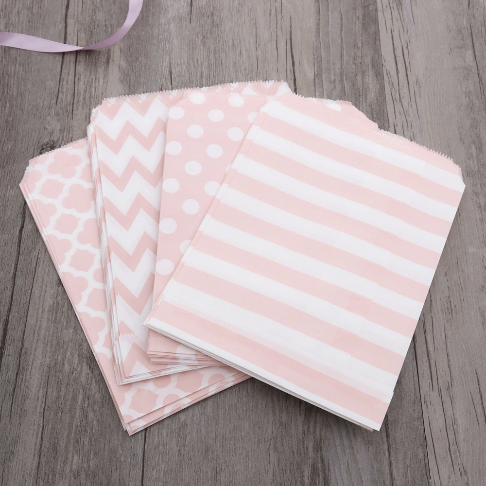 NUOLUX 48pcs Striped Polka Dot Chevron Wedding Candy Bar Bags Party Gift Bags Paper Bag (Pink)