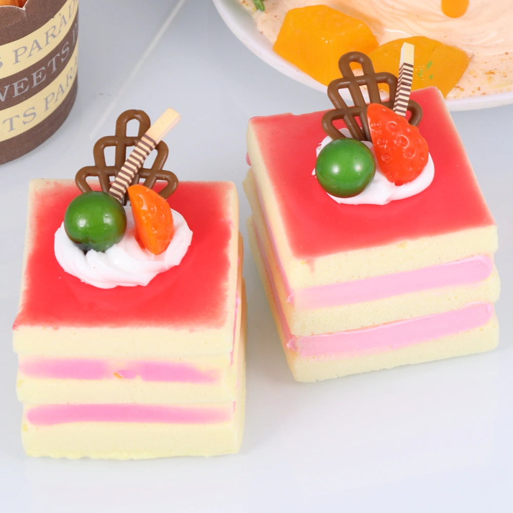 2Pcs Simulation Fruit Cake Artificial Square Small Cake Model Food Cake Kitchen Photography Props Decoration (Red)