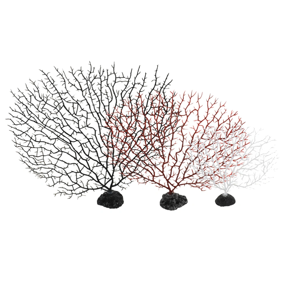 3PCS Simulated Ironwood Coral Tree Plastic Coral Tree Branch Decor Realistic Fish Tank Decorations Aquarium Landscape Ornament for Fish Tank (Red+White+Black)