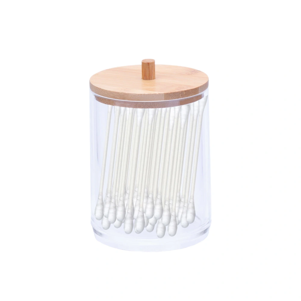 Transparent Acrylic Cotton Swabs Organizer Countertop Storage Jar Cylinder Dispenser Holder with Bamboo Lid for Bath Salts Hair Band