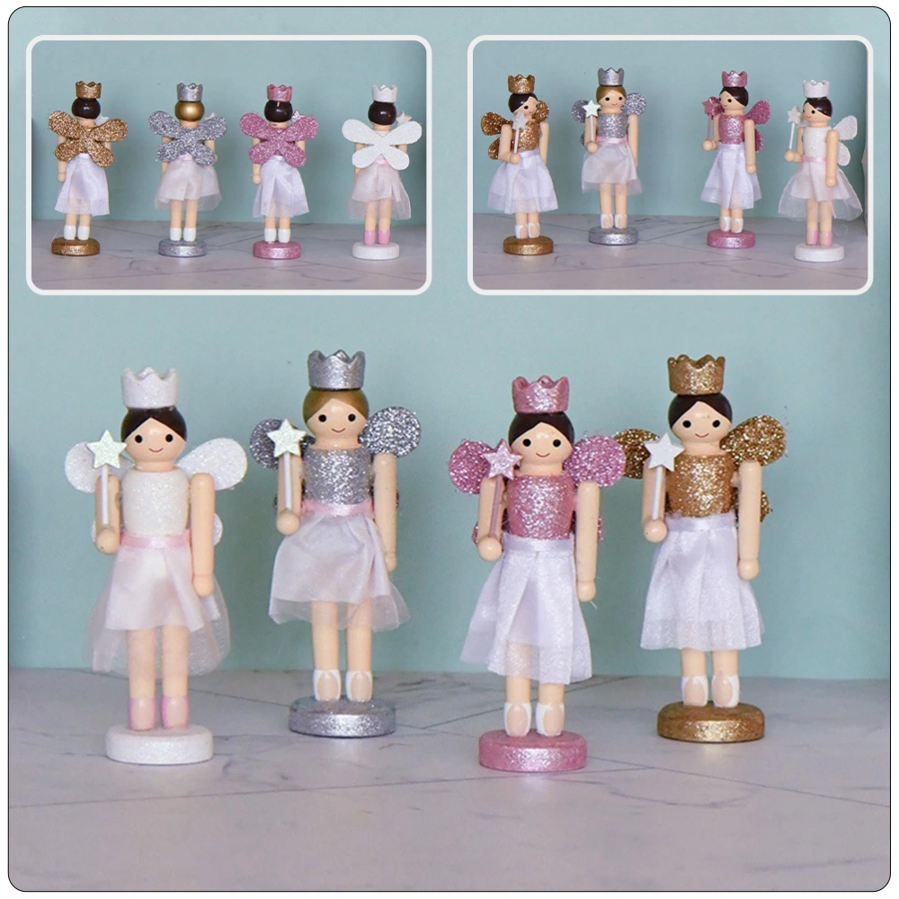 4Pcs Angel Christmas Wooden Nutcracker Adorn Creative Wood Angel Girl Puppet Ornament Random Color